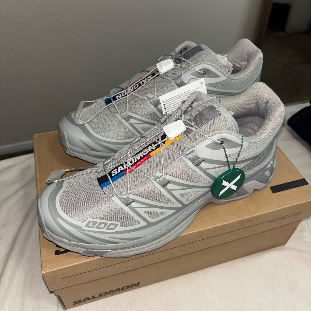 Salomon Light Gray S/LAB Trail Sneakers with Subtle Multicolor Trim